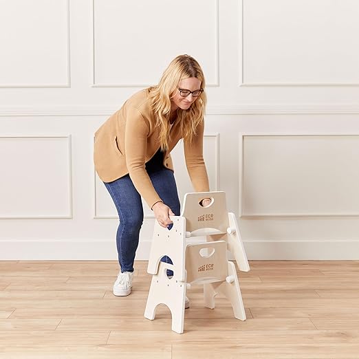 ECR4Kids Stackable Wooden Toddler Chair, 8in, Kids Furniture, White Wash, 2-Pack - LeafyLoom