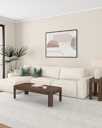 Plank+Beam Modern Rounded Coffee Table, 54 Inch, Solid Wood Contemporary Center Table for Living Room, Rectangle Tea Table, Walnut - LeafyLoom