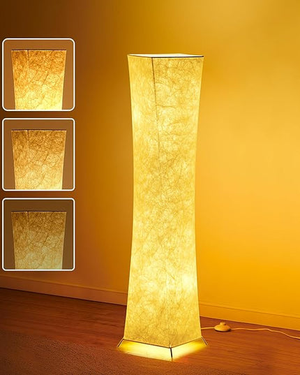 chiphy Floor Lamp, Dimmable 52" (M) Tall Standing Lamp, 3 Levels Adjustable Brightness 12Wx2 LED Bulbs, Column Floor Light w/White Fabric Shade, Home Decor for Living Room, Bedroom - LeafyLoom