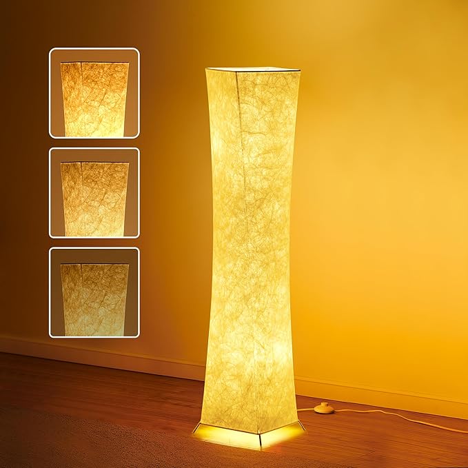 chiphy Floor Lamp, Dimmable 52" (M) Tall Standing Lamp, 3 Levels Adjustable Brightness 12Wx2 LED Bulbs, Column Floor Light w/White Fabric Shade, Home Decor for Living Room, Bedroom - LeafyLoom