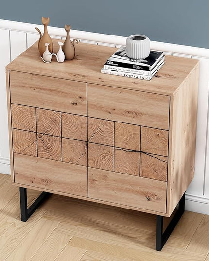 O&K FURNITURE Farmhouse Sideboard Cabinet, Storage Cabinet with Doors and Adjustable Shelves, Wood Buffet Cabinet with Storage for Kitchen, Living Room, Entryway, Brown - LeafyLoom