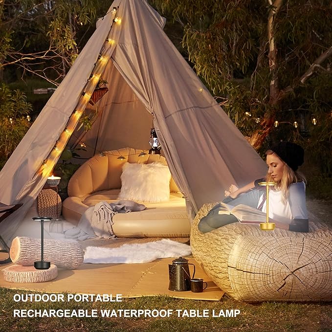 Cordless Table Lamps Rechargeable,Table Light USB Touch Bedside Battery Powered Table Lamp LED Portable Patio/Dining Table/bar 3-Level Brightnes [Burnished Gold] - LeafyLoom