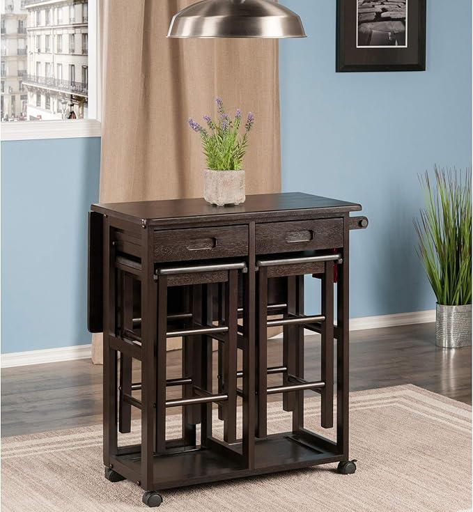 Winsome Suzanne 3-PC Set Space Saver Kitchen, Coffee Finish, 29.61x29.13x32.76 - LeafyLoom