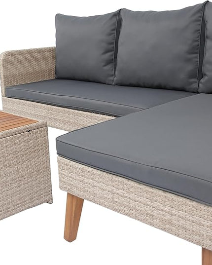 3-Piece Outdoor PE Rattan Furniture Set, Patio Wicker Conversation Loveseat Sofa Sectional Couch with Thick Cushion for Backyard, Deck, Poolside, Zn-Dark Grey - LeafyLoom