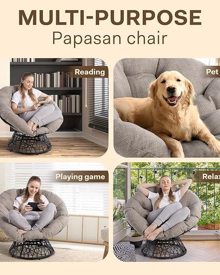 Bme Papasan Chair, Silver clound - Black Base - LeafyLoom
