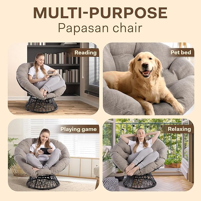 Bme Papasan Chair, Silver clound - Black Base - LeafyLoom