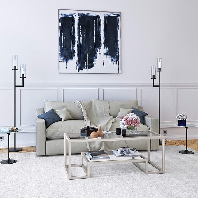 Henn&Hart 45" Wide Rectangular Coffee Table in Satin Nickel, Modern coffee tables for living room, studio apartment essentials - LeafyLoom