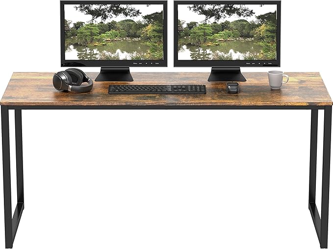 SHW Home Office 48-Inch Computer Desk, 24" Deep, Rustic Brown - LeafyLoom