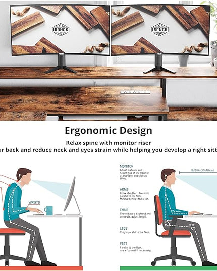 IRONCK L Shaped Computer Desk, 66" Corner Desk with Power Outlet, File Drawer, Keyboard Tray, Riser Monitor Shelf and Storage Bag, Study Writing Table Workstation for Home Office, Vintage Brown - LeafyLoom