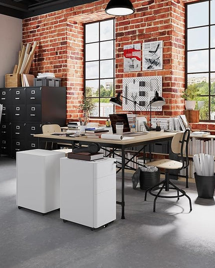 YITAHOME 3-Drawer Metal Filing Drawers with Keys, Compact Slim Portable File Pre-Built Office Storage Cabinet for A4/Letter/Legal (White) - LeafyLoom