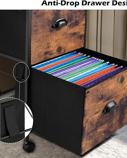 TOPSKY Mobile File Cabinet, Fabric Vertical File Cabinet for Letter Size (Rustic Brown, 2 Drawer) - LeafyLoom