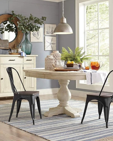 YOUNIKE Metal Dining Chairs Set of 4 Iron Stackable Removable Back Wood Seat Patio Chairs Rubber Feet Stylish Modern Indoor Outdoor Classic Chic Industrial Vintage Bistro Kitchen Rusty Grey - LeafyLoom