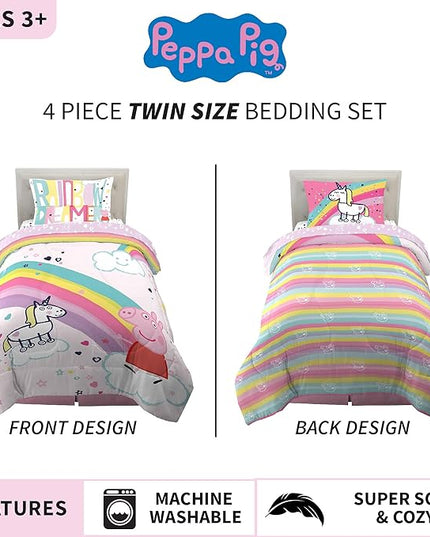 Franco Kids Bedding Super Soft Comforter and Sheet Set, 4 Piece Twin Size, Peppa Pig - LeafyLoom