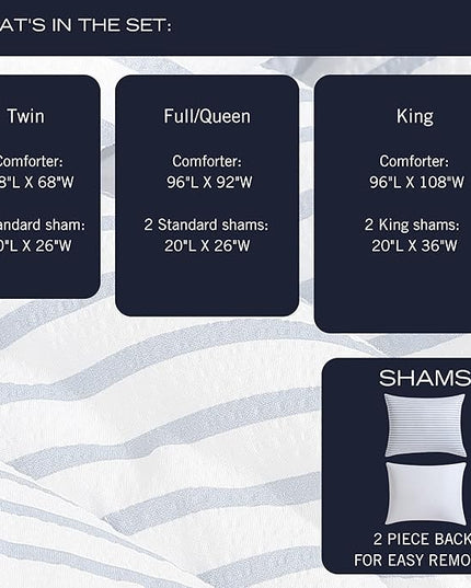 Nautica - Queen Comforter Set, Luxuriously Soft Seersucker Textured Bedding with Matching Shams, Wrinkle-Free Striped Home Decor (Windsor Blue, Queen) - LeafyLoom