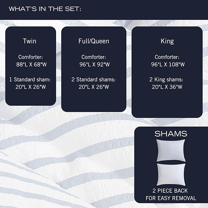 Nautica - King Comforter Set, Luxuriously Soft Seersucker Textured Bedding with Matching Shams, Wrinkle-Free Striped Home Decor (Windsor Blue, King) - LeafyLoom