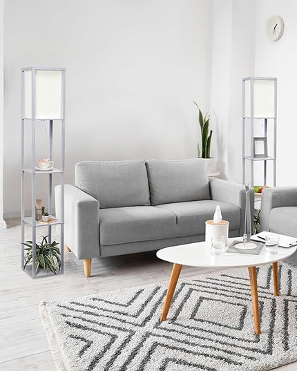 Simple Designs LF1014-GRY Etagere Organizer Storage Shelf Linen Shade Floor Lamp, Gray - LeafyLoom
