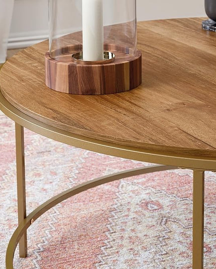 Sauder International Lux Coffee Table, L: 35.98" x W: 35.98" x H: 16.69", Sindoori Mango - LeafyLoom