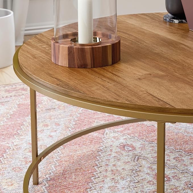 Sauder International Lux Coffee Table, L: 35.98" x W: 35.98" x H: 16.69", Sindoori Mango - LeafyLoom