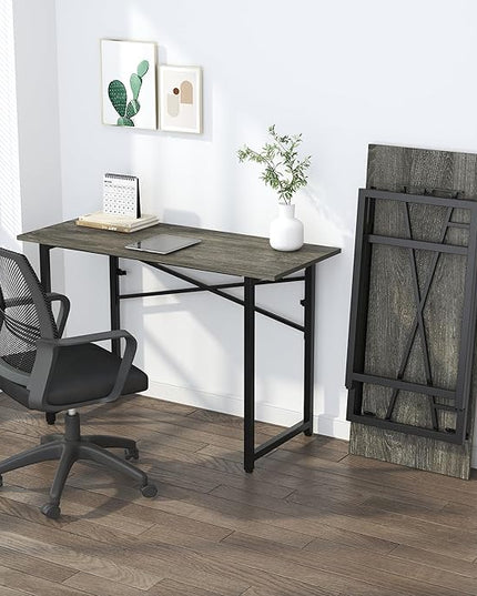 47 inch Folding Desk, Writing Gaming Computer Camping Table, No Assembly Required Home Office Desk, Black Oak - LeafyLoom