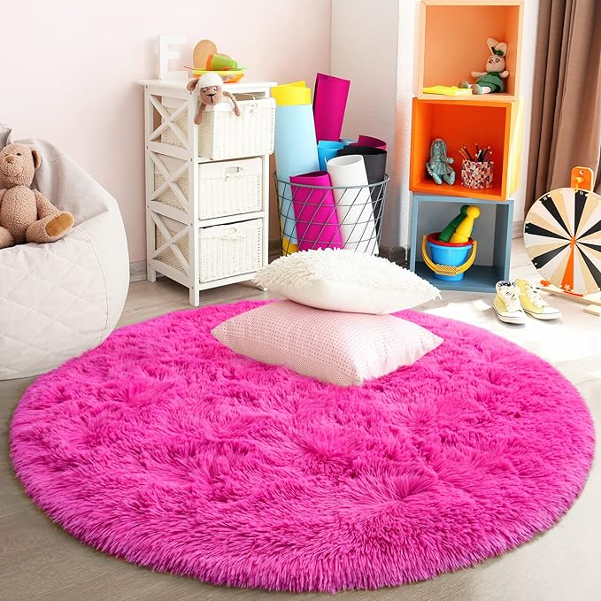Round Area Rugs for Bedroom (4x4 Feet, Hot Pink) - LeafyLoom