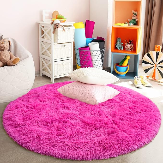 Round Area Rugs for Bedroom (5x5 Feet, Hot Pink) - LeafyLoom
