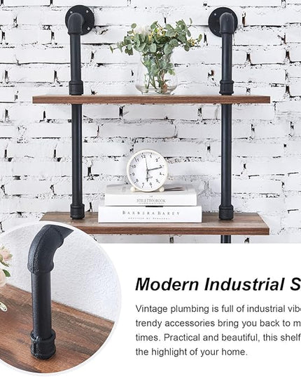 HOMBAZAAR Industrial Bookshelf, 5-Tier Industrial Pipe Bookshelf, Wall Mounted Ladder Shelves with Metal Frame for Home Office, Living Room, Oak Brown - LeafyLoom