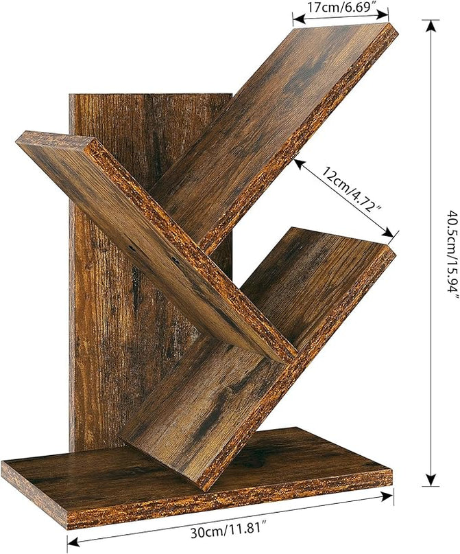 YMYNY 2 Tier Tree Bookshelf, Small Bookcase, Modern Wood Book Storage Rack Organizer, Freestanding Book shelf for Books/Movies/CDs, Display Rack for Bedroom, Home Office, Rustic Brown UHBC012H - LeafyLoom
