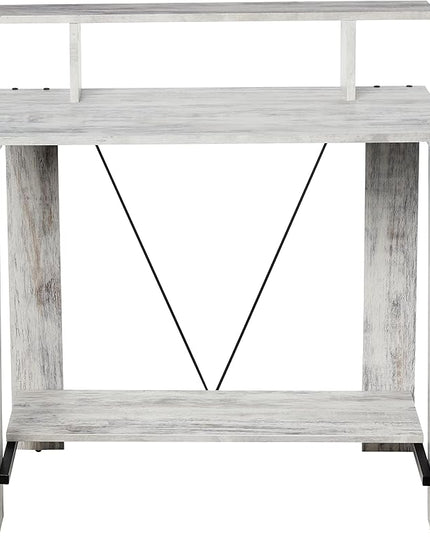 Acme Nypho Wooden 2 Shelves Writing Desk in Antique White and Black - LeafyLoom