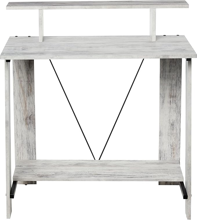 Acme Nypho Wooden 2 Shelves Writing Desk in Antique White and Black - LeafyLoom