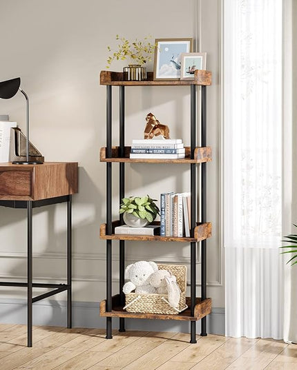 Bookcase 4 Tier Bookshelf, Vintage Small Bookshelf for Small Spaces, Wooden Book Shelf Small Bookcase for Living Room Bedroom - LeafyLoom