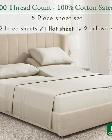 California Design Den Split King Sheet Set - 100% Cotton, 600 Thread Count, Breathable Luxury King Size Sheets for Adjustable Bed, Luxury Soft Hotel-Quality Sheets with Sateen Weave - Ivory - LeafyLoom