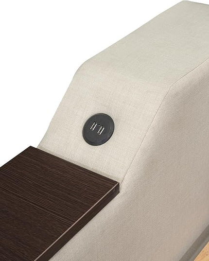 Upholstered Size Upholstery Trundle, Daybed Sofa Bed Frame with Storage Arms & USB Charging Design for Living Room Bedroom, Beige, Twin XL - LeafyLoom