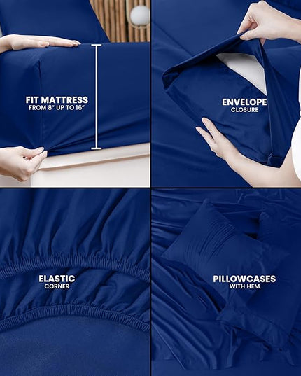 Utopia Bedding King Bed Sheets Set - 4 Piece Bedding - Brushed Microfiber - Shrinkage and Fade Resistant - Easy Care (King, Royal Blue) - LeafyLoom