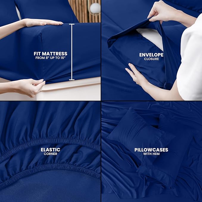 Utopia Bedding King Bed Sheets Set - 4 Piece Bedding - Brushed Microfiber - Shrinkage and Fade Resistant - Easy Care (King, Royal Blue) - LeafyLoom