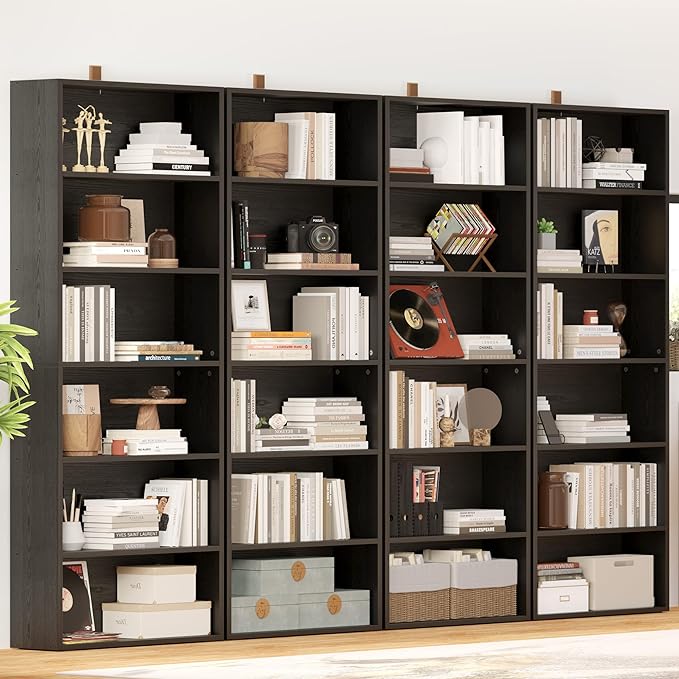 IRONCK Bookshelves and Bookcases Set of 2 Floor Standing 6 Tier Display Storage Shelves 70in Tall Bookcase Home Decor Furniture for Home Office, Living Room, Bed Room - LeafyLoom