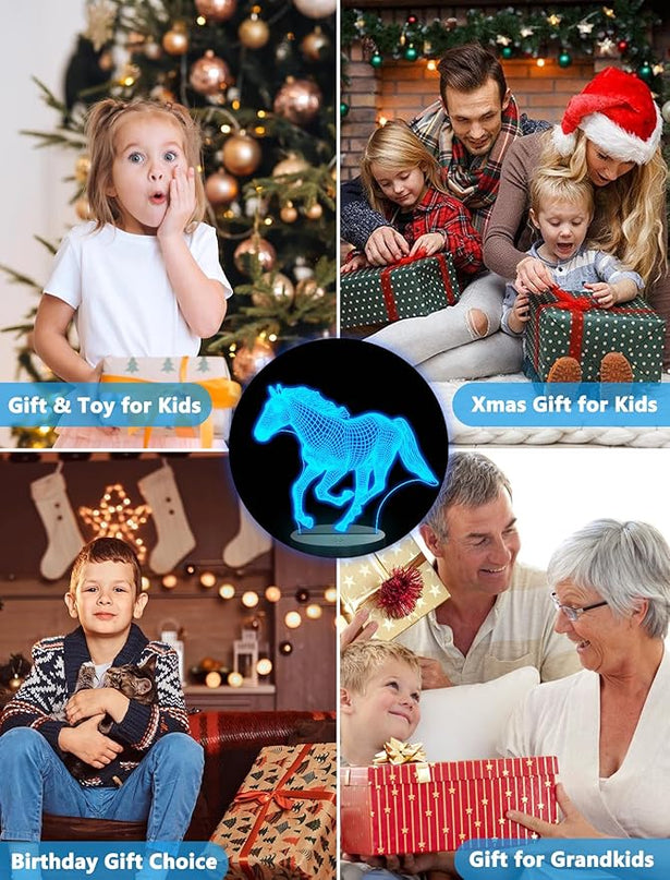 FULLOSUN Horse Night Light, Horse Gift for Girls, 3D Horse Night Lights with Remote Contro 16 RGB Colors Changeable Kids Room Boys Girls Gift for Holiday Birthday Xmas Creative Decoration - LeafyLoom