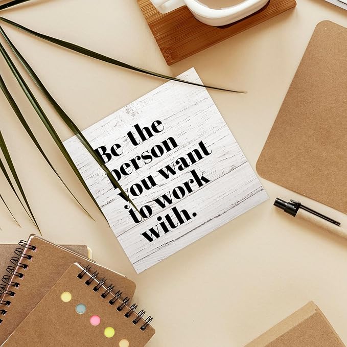 Be The Person You Want to Work With Inspirational Black Wood Box Sign Desk Decor, Teamwork Motivational Wood Grain Wooden Block Sign Decorations for Home Office Workplace Wall Tabletop Shelf Decor - LeafyLoom