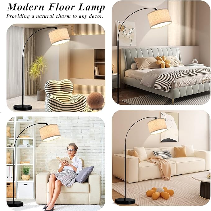 Luvkczc Arc Floor Lamps for Living Room, Tall Reading Lamps with Dimmable Switch, Modern Floor Lamp with Adjustable Hanging Shade for Bedroom, 8W LED Bulb Include - LeafyLoom