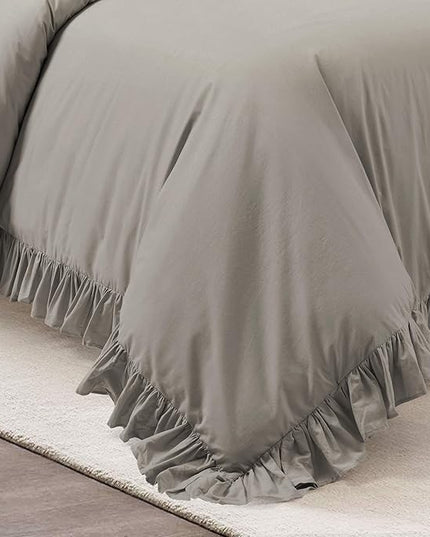 Lush Decor Reyna Ruffle 100% Cotton Duvet Cover Set - 3 Piece Cozy Ruffled Bedding Set - Timeless Elegance and Comfort - Full/ Queen, Gray - LeafyLoom