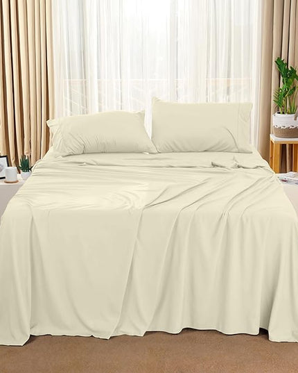 Utopia Bedding Queen Bed Sheets Set - 4 Piece Bedding - Brushed Microfiber - Shrinkage and Fade Resistant - Easy Care (Queen, Ivory) - LeafyLoom
