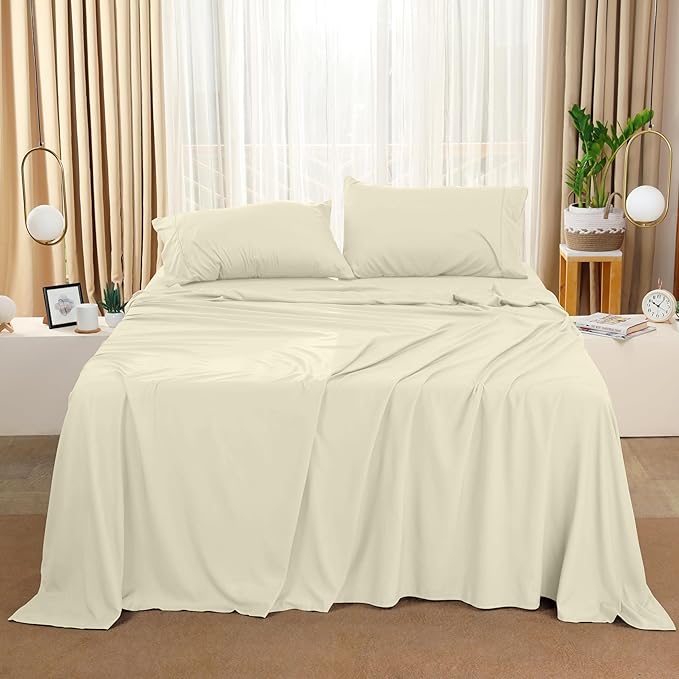 Utopia Bedding Queen Bed Sheets Set - 4 Piece Bedding - Brushed Microfiber - Shrinkage and Fade Resistant - Easy Care (Queen, Ivory) - LeafyLoom