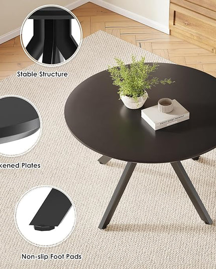 Farini Black Dining Table for 4-6 Person,47" Round Wooden Dining Tabletop and Metal Frame for Home Kitchen Dining Desk (47 inch,120cm) - LeafyLoom