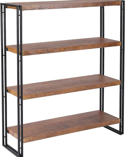4 Tier Bookshelf Rustic Industrial Bookcase with Modern Open Wood Shelves, Brown - LeafyLoom