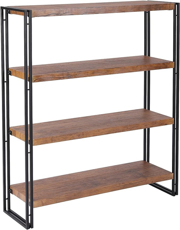 4 Tier Bookshelf Rustic Industrial Bookcase with Modern Open Wood Shelves, Brown - LeafyLoom