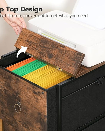 HOOBRO 2 Drawer Mobile File Cabinet, Rolling Printer Stand, Vertical Filing Cabinet, Office Cabinet, Filing Cabinet for Home Office, A4/Letter Size, Nonwovens Drawer, Rustic Brown BF20WJ01 - LeafyLoom