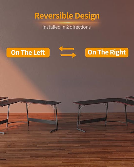BANTI L Shaped Gaming Computer Office Desk, 47" Corner Desk with Monitor Stand for Home Office Study Writing Workstation, Black - LeafyLoom