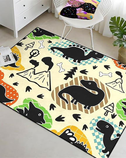 Dinosaur Rugs for Boys Bedroom - Kids Bedroom Rug Dinosaur Pattern Area Rug Kids Play Rugs for Boys Dinosaur Bedroom Decor for Boys Colorful Dinosaur Print Area Rug Kids Rugs for Bedroom,5'×7' - LeafyLoom