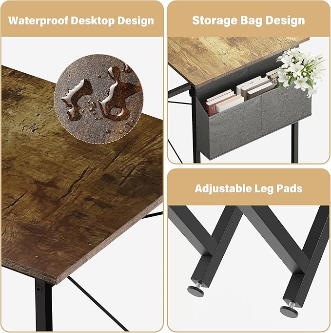 HealSmart Home Office Computer Desk, Modern Style Design with Headphone Hooks for Working, Writing and Gaming, 32 Inch, Deep Brown - LeafyLoom
