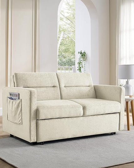 3 in 1 Sleeper Sofa Bed,Contemporary Minimalist Style 2 Seater Loveseat Convertible Sofa&Couch with Pull Out Sofabed and Side Storage Pockets for Home,Office,Apartment,RV Living Room Furniture - LeafyLoom