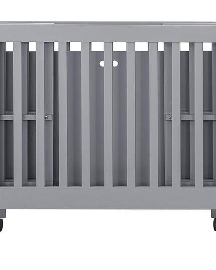 Babyletto Origami Mini Portable Folding Crib with Wheels in Grey, 2 Adjustable Mattress Positions, Greenguard Gold Certified - LeafyLoom